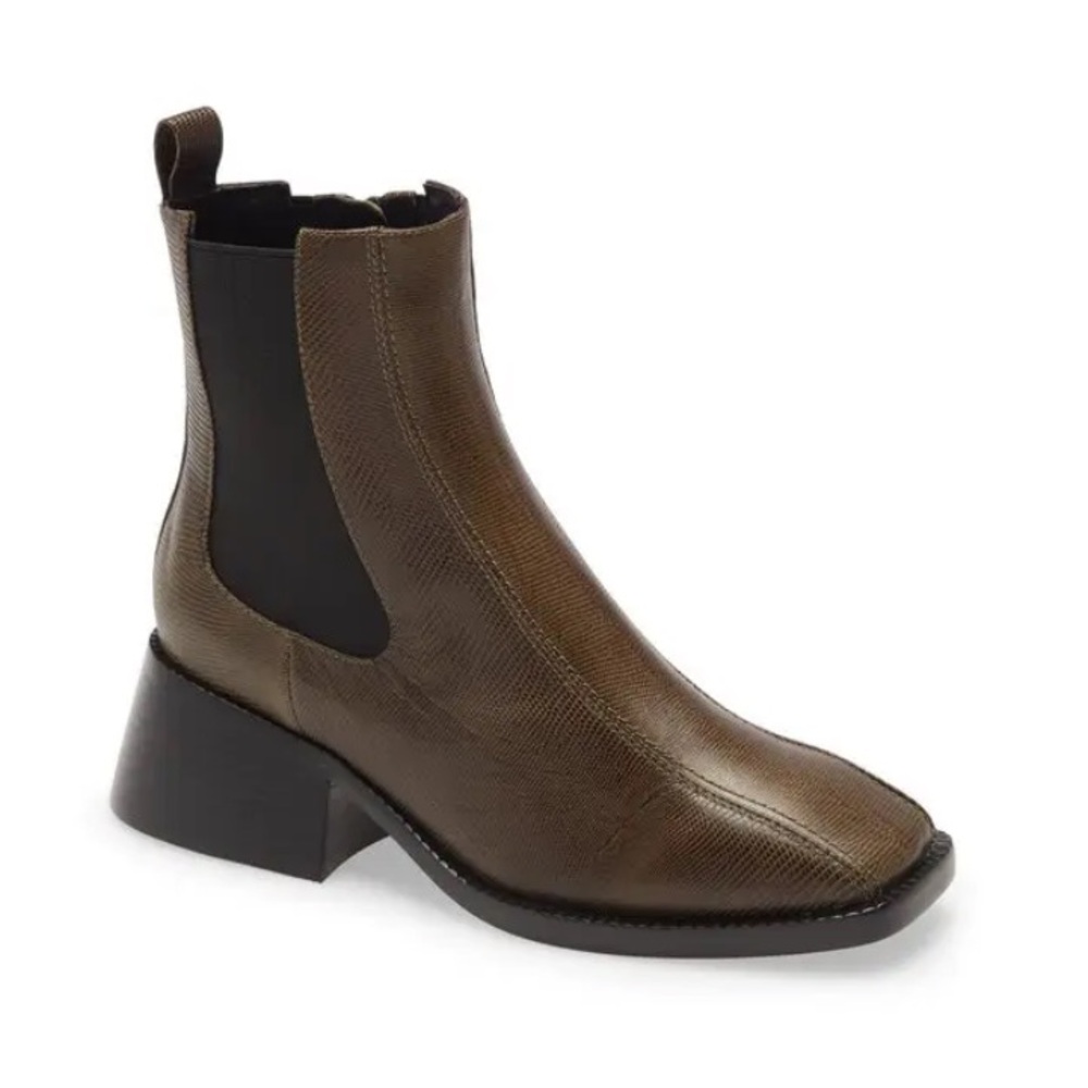 Jeffrey Campbell $210 Lliam Chelsea Boot 8 Khaki Lizard square toe chunky NEW